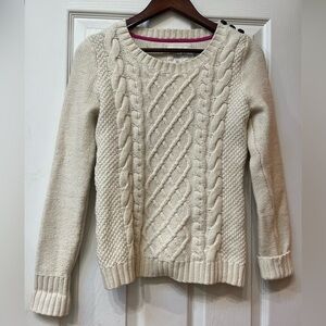 H&M L.O.G.G. Cream Cable Knit Sweater with Faux Button Detail Size Medium